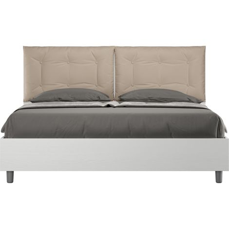 Letto matrimoniale contenitore 160x200 bianco frassino cuscini similpelle tortora Egos Annalisa (1/5)