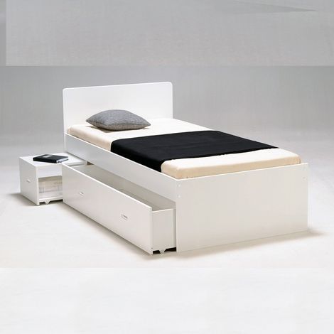 Bett ZENIA 90x190 + 1 Nachttisch + 1 Schublade / Weiß/ 194,5x96x80 (1/3)