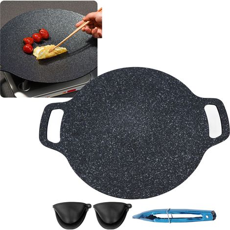 Poêle à griller coréenne pour barbecue, compatible induction, antiadhésive, idéale pour une utilisation en extérieur (teppanyaki), avec gants résistants à la chaleur et pinces de cuisine (30 cm). (1/5)