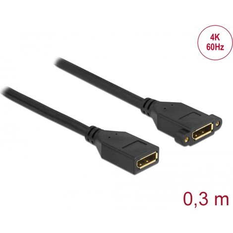 Delock Cable DisplayPort 1.2 hembra a hembra instalación en panel 4K 60 Hz 30 cm