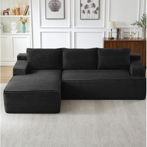 Sofá esquinero modular 238x152 cm de pana negra sin montaje - CHICFURN (1/5)