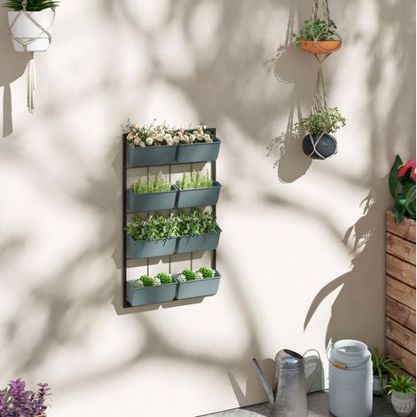 Étagère à plantes murale 4 niveaux acier noir OKMYHOME (1/4)