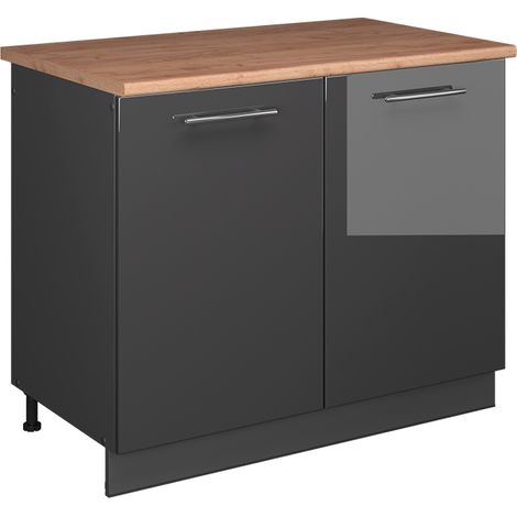 Mueble bajo para fregadero Fame-Line, Antracita alto brillo/Antracita, 100 cm, ET Roble, Vicco (1/5)
