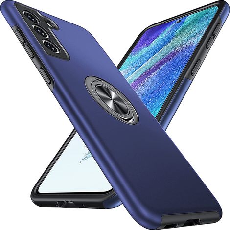 Etui Protecteur Pour Samsung Galaxy S21 Fe 5G - Support Pivotant 360° - Plaque Métallique Intégrée - Protection Double Couche Tpu Pc - Bord Relevé 1,5 Mm - Bleu - 1 Pièce (1/5)