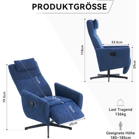 Fauteuil inclinable TV bleu chenille,repose-pieds intégré,pivotant fonction relax,parfait salon et allaitement