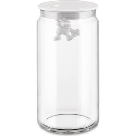 Alessi AMDR06 W Gianni a Little Man Holding On Tight Barattolo Ermetico in Vetro con Coperchio in Resina Termoplastica, Bianco, 140 cl (1/4)