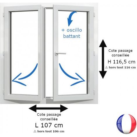 Fenêtre PVC blanc 2 vantaux hors tout H 116 x L 106 cm oscillo battant pour pose rénovation