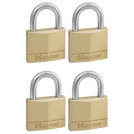 Master Lock 150EURQNOP 4-Pack Schlüssel Vorhängeschlösser aus Massivmessing, Gold, 6,8 x 5 x 1,4 cm