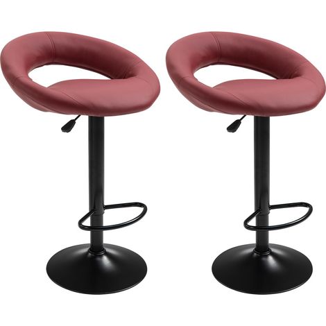 Juego de 2 taburetes de bar VEGAS ROJO BURDEOS - Carga m�xima: 120 kg - PU sint�tico - Base de metal - Altura ajustable 85-105 cm (1/3)