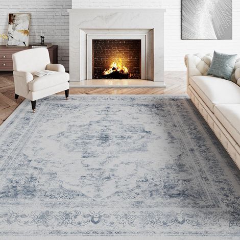 Bleu Vintage Tapis Salon 180x270cm Lavable en Machine Rug AntidéRapant Carpet,Chambre Adulte Grand Rugs,Descente de Lit,Interieur Doux Poil Ras,Salle a Manger Carpets,Bureau (1/5)