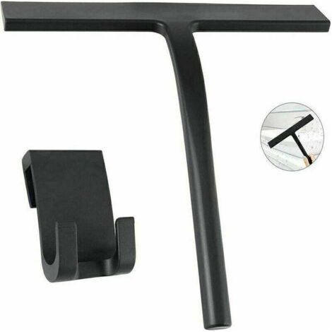 Premium Stainless Steel Shower Squeegee, Hanging No Drilling, SiliCone Shower Squeegee for Mirrors, Windows, Glass Cleaning, Black-Fei Yu (1/4)