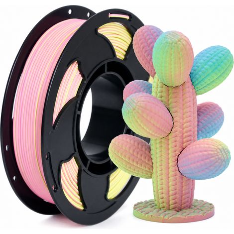Filament PLA Tricolore Mat pour Imprimante 3D, Jaune Bleu et Rose (1/5)