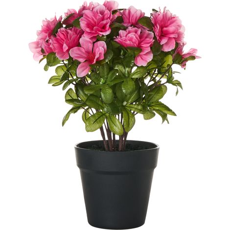 Planta artificial en maceta de material sintético verde y negro flores rosas 122 cm accesorio decorativo para interiores Novella (1/5)