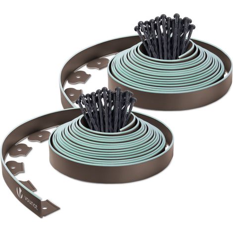 VOUNOT 20m Flexible Lawn Edging with Green Outline Edge, Brown