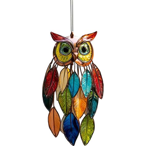 Colgante de búho acrílico multicolor, decoración para ventana de dormitorio, artesanía acrílica (D) - 1 pieza (1/5)