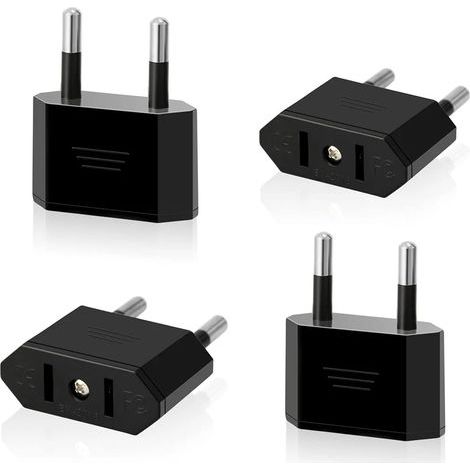 Set mit 4 US-zu-EU-Reisesteckern, US-Stecker auf 2-poligen Euro-/Deutschland-Stecker, Amerika/Kanada/Mexiko-Steckerkonverter-Adapter für Geräte mit US-Netzteil (Schwarz) (1/5)