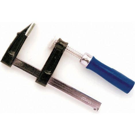 Toolland Schraubzwinge Bastler, Spannzwinge, Spanner, F-Zwinge, Klemme, Einhandzwinge für Holzbearbeitung, max. Öffnung 100 mm, 100 x 50 mm, 275 g, ergonomischer Griff, Stahl/Holz (1/5)