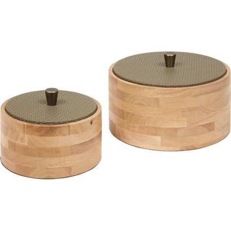 Lote de 2 cajas decorativas redondas Bonie de color verde caqui - Atmosphera créateur d'intérieur (1/5)