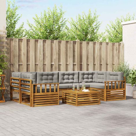 Outdoor-Sofagarnitur mit Kissen 7 pcs Natürlich und Hellgrau