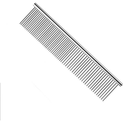 Peigne en acier inoxydable pour animaux de compagnie, peigne de toilettage à dents rondes pour chiens et chats aux poils emmêlés (19 x 4 cm) (1/5)