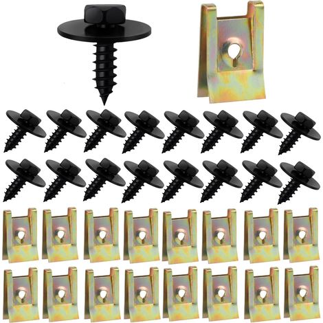100Pièces Kit de Clip à Vis et Écrou,avec 50 Vis de Carrosserie et 50 U-Clip écrous Fixation pour Garde-Boue de Voiture,Type U Sous Support de Passage Roue Kit,pour Voiture Panneau de Porte Intérieu (1/5)