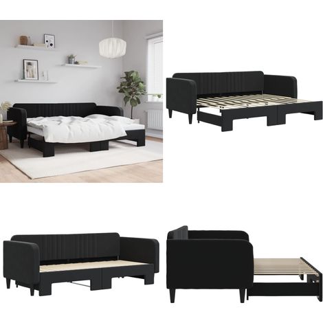Tagesbett Ausziehbar Schwarz 90x200 cm Samt - Schlafsofa - Doppelbett - Gästebett - Samtsofa - Wohnzimmermöbel - Home & Living (1/5)