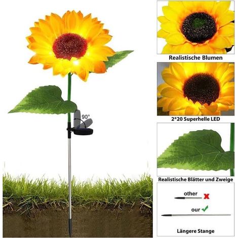 Lot 2 lampes solaires fleurs jardin – tournesol étanche – décoration extérieure terrasse pelouse – classe A (1/5)