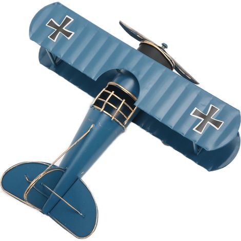 Maquette d'avion vintage, biplan vintage exquis, décoration intérieure, ornement de café, bleu. (1/5)