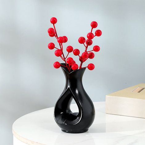 Vase - Plastique Aspect Céramique - Pour Fleurs Fraîches ou Artificielles - Salon Salle À Manger Bureau Étagère - 8,5 x 8 x 14 cm - Noir - 1 Pièce (1/5)