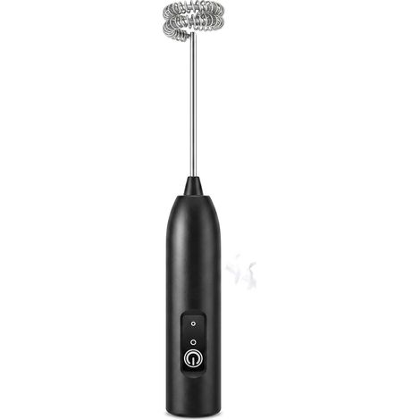 Mousseur à Lait Électrique Portatif, 3 Vitesses, Rechargeable USB-C, Batteur à Œufs et Lait, Fouet à Main en Acier Inoxydable 304 pour Café, Chocolat, Matcha – Noir/Blanc