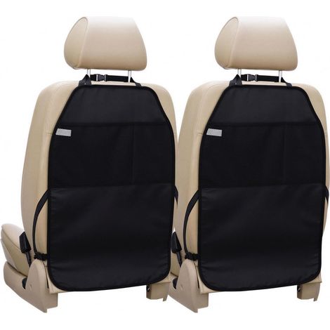 Lot de 2 grands tapis de protection pour siège de voiture - Résistants à l'eau - Avec 2 poches en maille - Protection contre la poussière, la boue et les rayures - Noir (1/5)