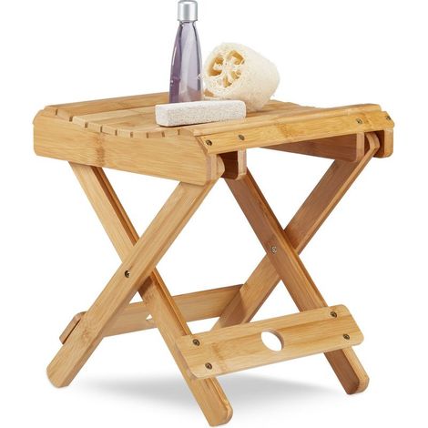 Tabouret Bambou Pliant Déco Salle de Bain Résistant à l’Humidité Marchepied SDB HLP 31,5x27,5x28,5cm, Nature (1/5)