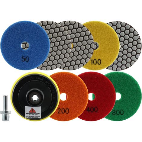 Diamond Polishing Disc - 8 Pieces 100 mm (50x3+100x2+200/400/800) Polishing Pad with M14 Thread Adapter for Granite Marble Artificial Stone Quartz for Angle Grinder (1/5)