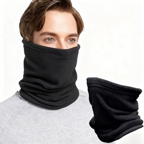 Cache-cou avec doublure polaire chaude, protection faciale réglable avec cordon de serrage, pour ski, moto et vélo, noir, 30 x 25 cm (1/5)