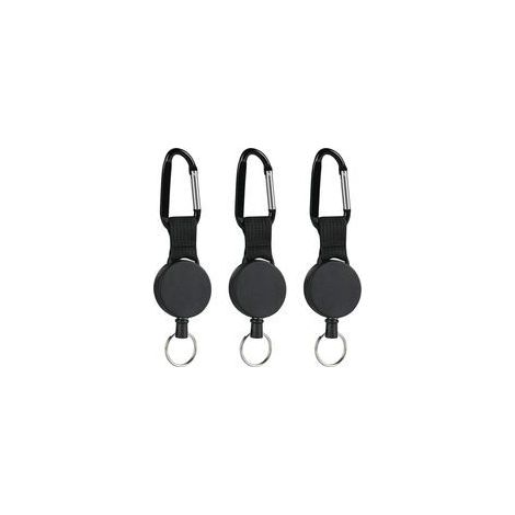 Rétractable Porte-clés, 3PCS Mousqueton avec Enrouleur Rétractable avec câble acier 64cm, Clés Rétractable pour pantalons et ceintures - Noir