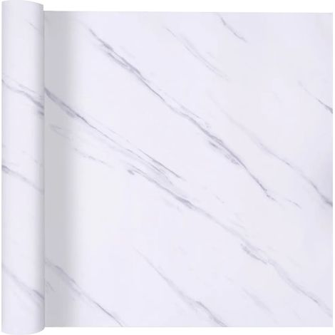 Papier adhésif effet marbre blanc imperméable, autocollant, pour plan de travail de cuisine ou placard