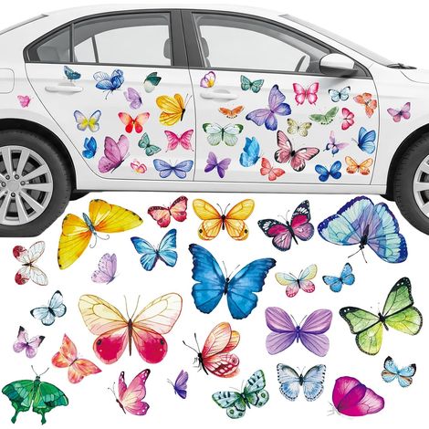 Papillon Autocollants Voiture,Coloré Sticker Autocollant Vinyle Automobile Décoration Extérieure Voiture Decal Sticker pour SUV Camion Moto Portes Murs Ordinateur,9 Feuilless (1/5)
