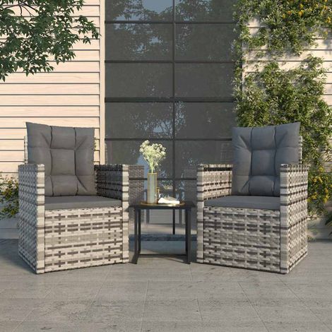 vidaXL Muebles de jardín con cojines 3 piezas ratán sintético gris (1/5)