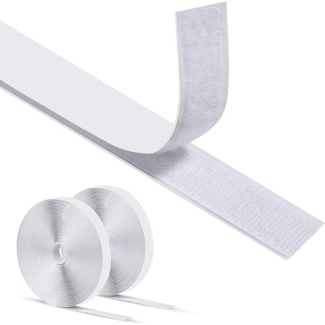 Scratch Autocollant, Bande Adhésif,Bande Agrippantes Adhésives,15mx20cm Adhésives puissant Hook Loop Rubans pour Ménage,Bricolage Et l'artisanat, blanc (1/5)