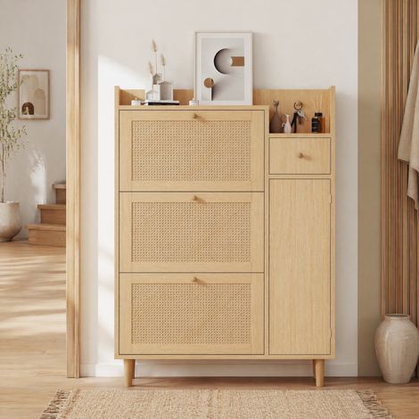 MEUBLIV Schuhschrank 90x17x125 cm Natur – 3 Klappen, 1 Schublade (1/5)
