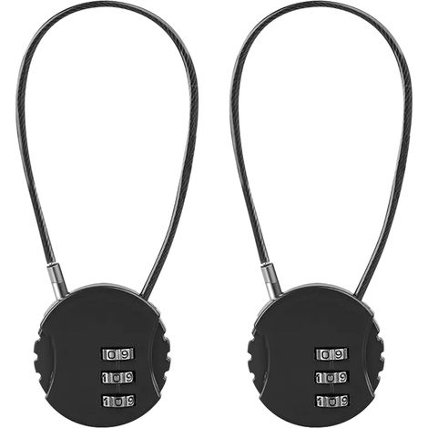 2 Cadenas à code à 3 chiffres, étanches pour extérieur : cadenas pour casier, cadenas de gym, mini cadenas à code avec corde métallique (réinitialisable), pour sacs, bagages, portails, coffres à outil (1/5)