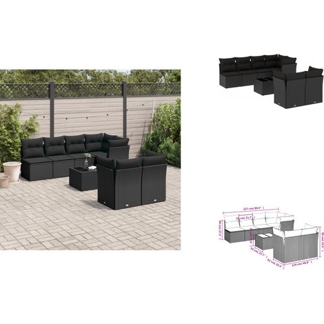 Salon de jardin 8 pcs avec coussins noir résine tressée - Salon De Jardin - Mobilier De Jardin - Set Salon - Résine Tressée - Rotin Synthétique (1/3)