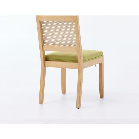 Chaise de Salle à Manger en Rotin Lot de 2, Chaises de Cuisine Fermhouse avec Dossier Cannage, Fauteuils Latéraux Modernes du Milieu du Siècle, Cadre en Bois Massif Naturel, Coussin Moelleux à Ressort (1/5)