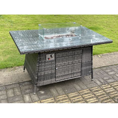 Fimous Dark Grey Rattan Fire Pit Table Dining Table Gas Heater Garden Furniture Accessory Patio With Clear Tempered Glass (1/3)