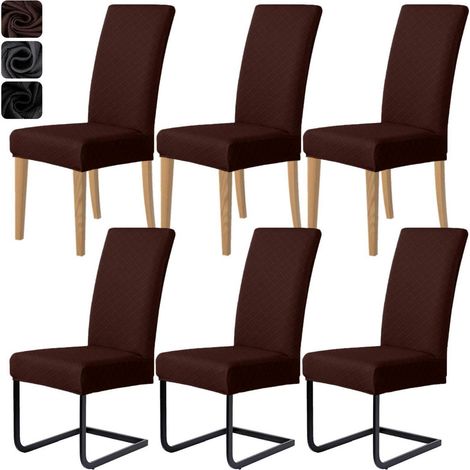 Housses de chaise Jacquard extensibles lot de 6 marron pour salle à manger (1/5)
