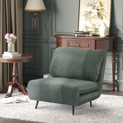 Poltrona Letto 2 in 1 Singola Regolabile su 3 Livelli con Seduta Extra-Large e Imbottita in Gommapiuma, Struttura in Legno, Acciaio ed Effetto Velluto Verde (1/5)