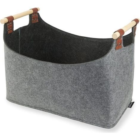 Panier à bûches en feutre épais – 40x22x27 cm – 2 poignées robustes – Pliable pour rangement facile – Sac à bois et journaux gris foncé (1/4)