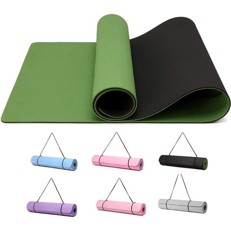 Yogamatte für Gymnastik, Fitness und Pilates, rutschfeste Matte mit Tragegurt, 183 x 61 x 0,6 cm