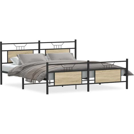 Lit double Lit adulte Cadre de lit en mĂ©tal sans matelas chĂȘne sonoma 183x213 cm (1/5)