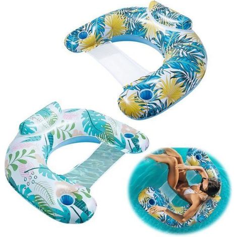 2 Pièces Bouée Piscine, Flotteur 4 en 1, Hamac Gonflable Flottant, Hamac d'Eau Portable Multicolore (1/5)